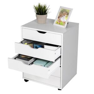White Accent Cabinet Organizer with 5-Drawers Chest Storage Dresser Floor Cabinet Organizer with Wheels