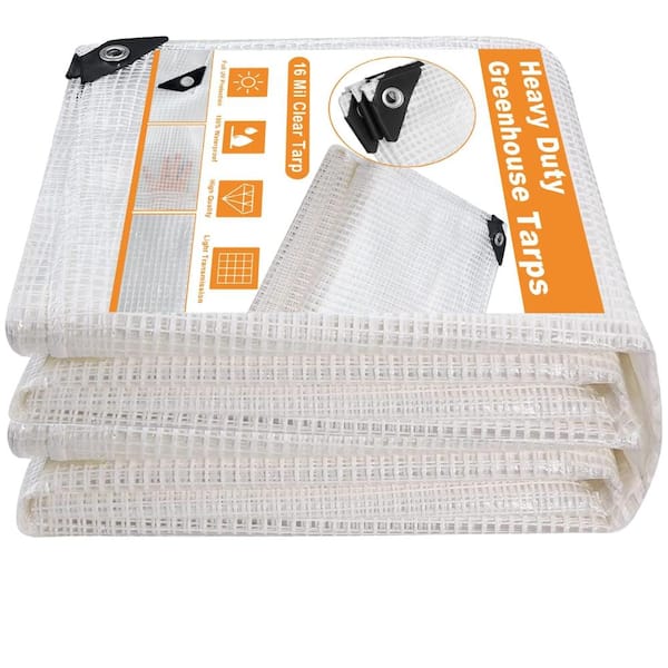 Heavy Duty 16 Mil Clear Greenhouse Cover 16×20FT, Waterproof UV Poly Tarp with Grommets