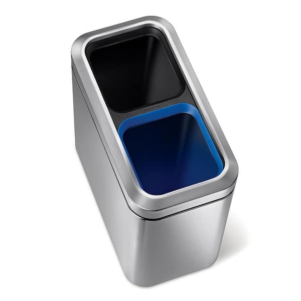 20L Slim Open Top Dual Compartment Commercial Trash Can, Brushed Stainless Steel
