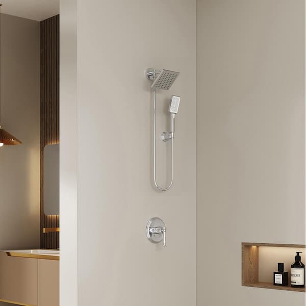 2-Spray Stainless Steel 6 in. Square Dual Wall Mount Fixed and Handheld Shower Head in Chrome