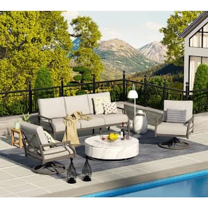 Lamando 3-Piece Aluminum Patio Outdoor Swivel Conversation Set with Light Mixed Gray Cushions Sofa
