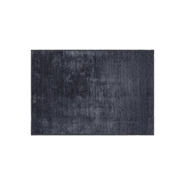 World Rug Gallery Dark Gray 2 ft. 1 in. x 3 ft. Contemporary Distressed Stripe Machine Washable Area Rug
