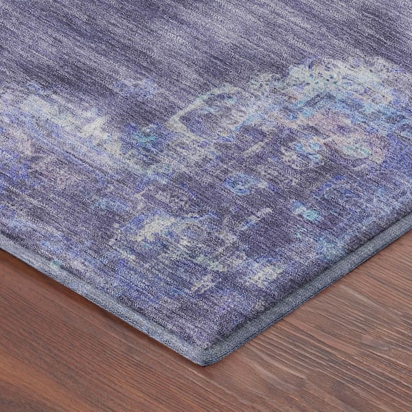 Mayfield Premium Machine Washable Abstract AMF2321 Purple 2 ft. x 7 ft. Runner Rug