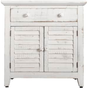 Palm City Rustic White Accent Storage Chest with 1-Drawer, 2-Shutter Doors and Hidden Shelf 32 in. x 32 in. x 18 in.