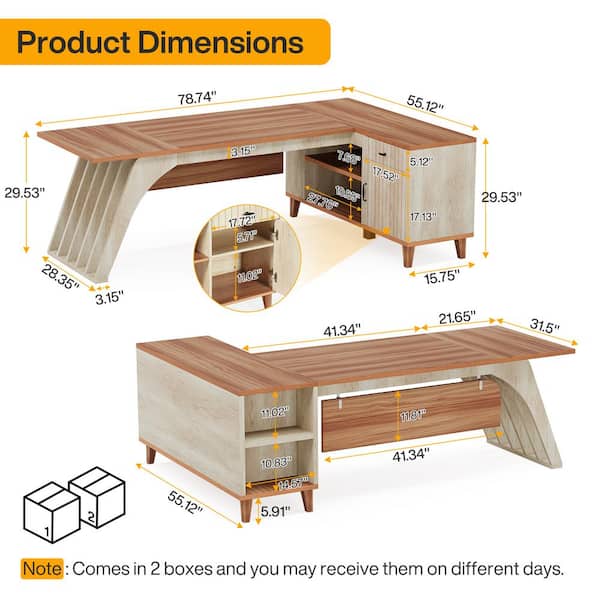 TRIBESIGNS WAY TO ORIGIN Halseey 79 in. L-Shaped Walnut and Oak