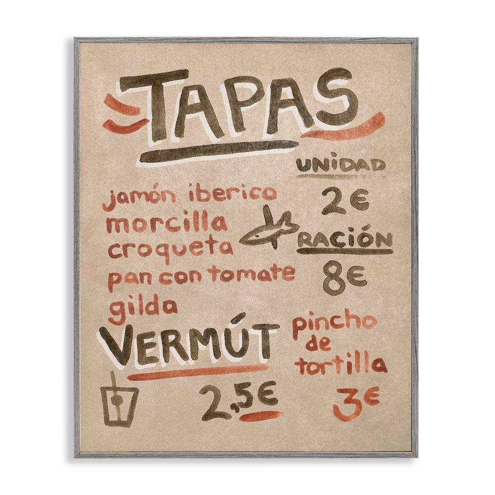 Spanish Tapas Menu by June Erica Vess Gray Framed Food Giclee Art Print 30 in. x 24 in. price history on PriceWatchPro