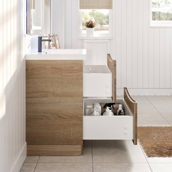 Smile 24 in. W x 16 in. D x 33.50 in. H Bathroom Vanity in White Oak with White Acrylic Top with White Sink