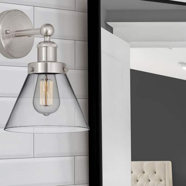 Cone 1-Light Brushed Satin Nickel Wall Sconce with Clear Glass Shade