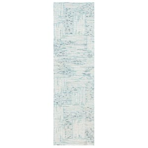 Abstract Blue/Ivory 2 ft. x 8 ft. Abstract Blue/Ivory Geometric Marle Runner Rug