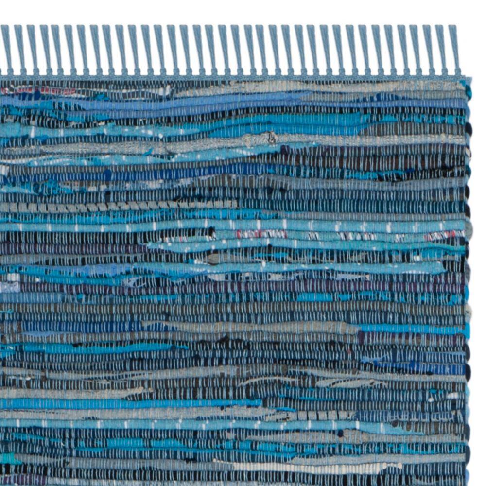 Coastal Breeze Blue Stripe Hand-Woven Wool & Cotton Runner Rug