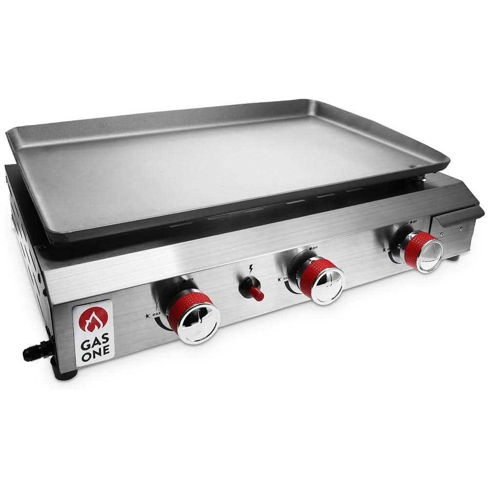 Portable Propane Grill in Stainless Steel 26 in. with Auto Ignition and Pre Season Griddle