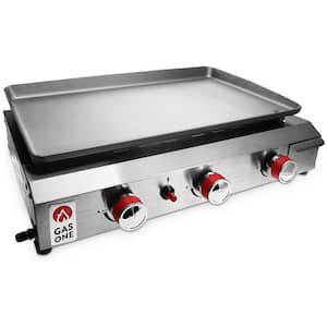 Portable Propane Grill in Stainless Steel 26 in. with Auto Ignition and Pre Season Griddle