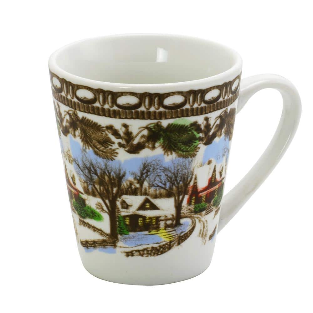 Christmas Toile 16-Piece Porcelain Dinnerware Set with Winter Scene