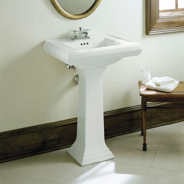 KOHLER Memoirs Classic Ceramic Pedestal Combo Bathroom Sink in White with Overflow Drain