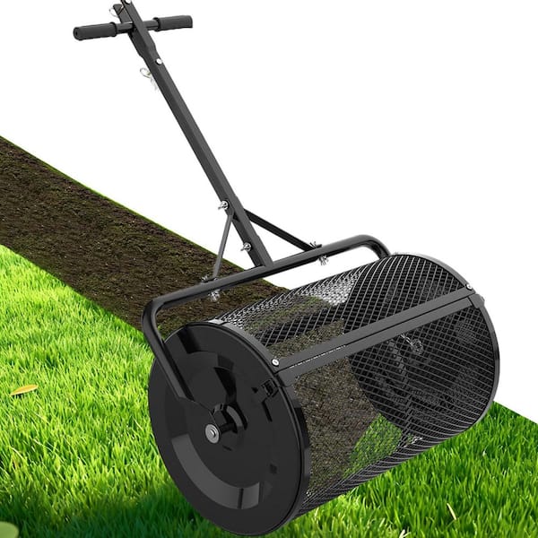 24 in. Black All-Steel Compost and Peat Moss Spreader, Lawn and Garden Roller for Manure and Topsoil