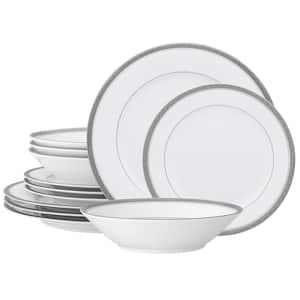 Charlotta Platinum 12-Piece (Platinum) Porcelain Dinnerware Set, Service for 4