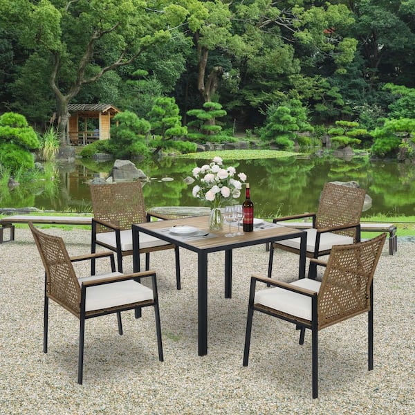Freestyle 5-Piece Wicker Beige Outdoor Dining Chair Set with
