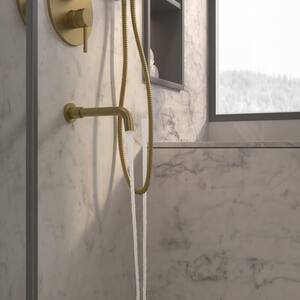 1-Spray 10 in. Round Wall Mount Dual Rain Fixed and Handheld Shower Head 1.8 GPM in Brushed Gold