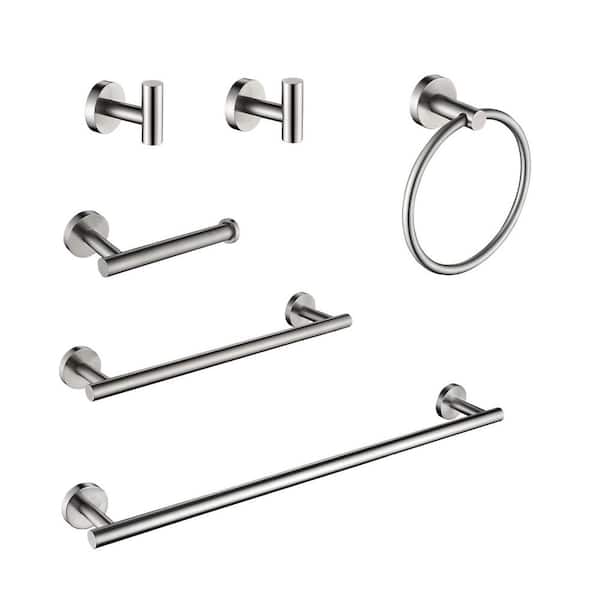 Miscool Ami 6-Piece Bath Hardware Set Included Towel Bar, Towel Ring, Robe Hook, Toilet Paper Holder in Brushed Nickel