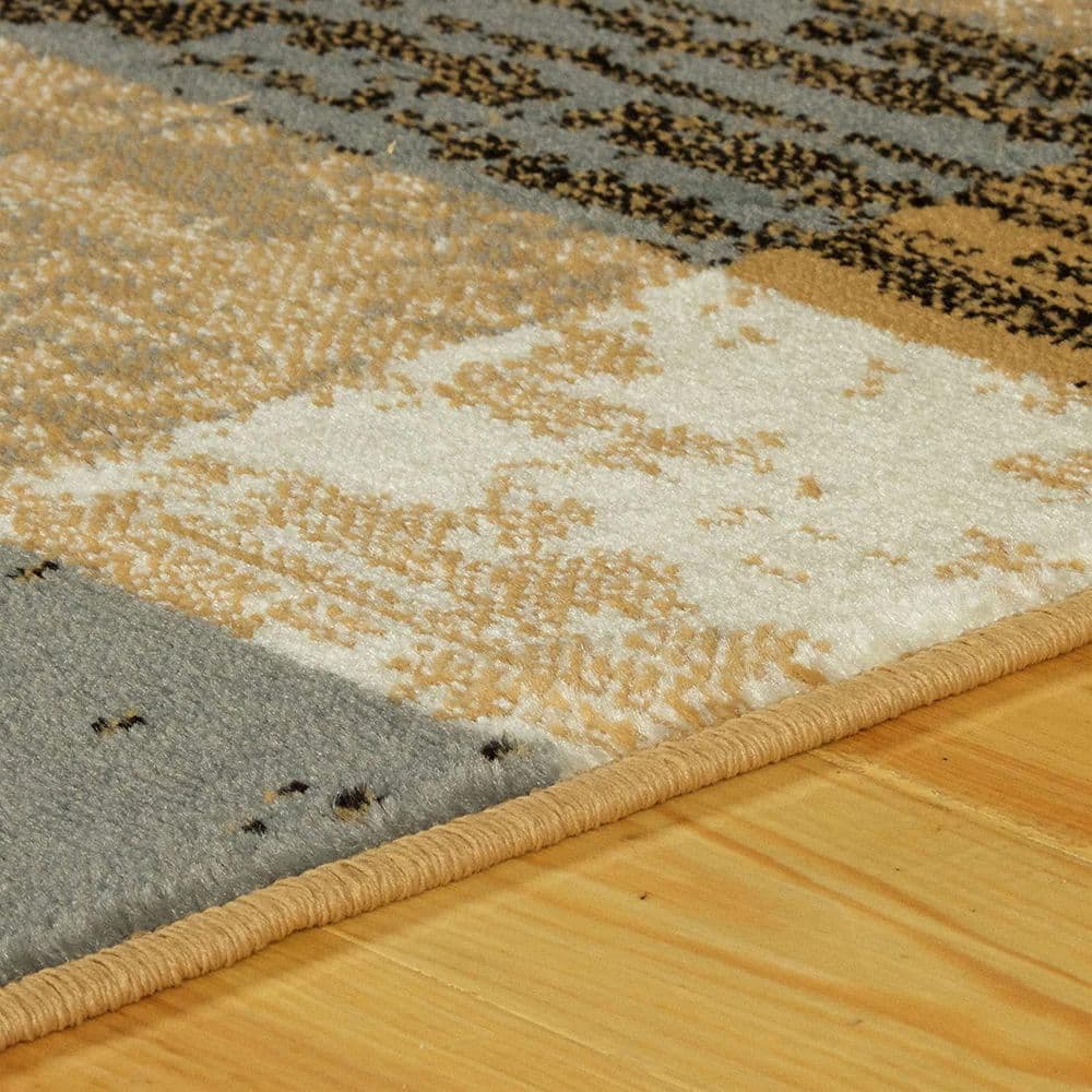Modern Geometric Beige & Light Blue Synthetic Area Rug, 8' x 10'