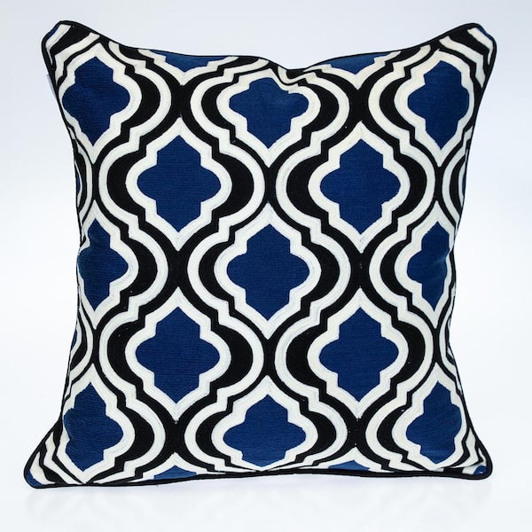 Geometric Blue And White Square 20 in. x 20 in. Pillow