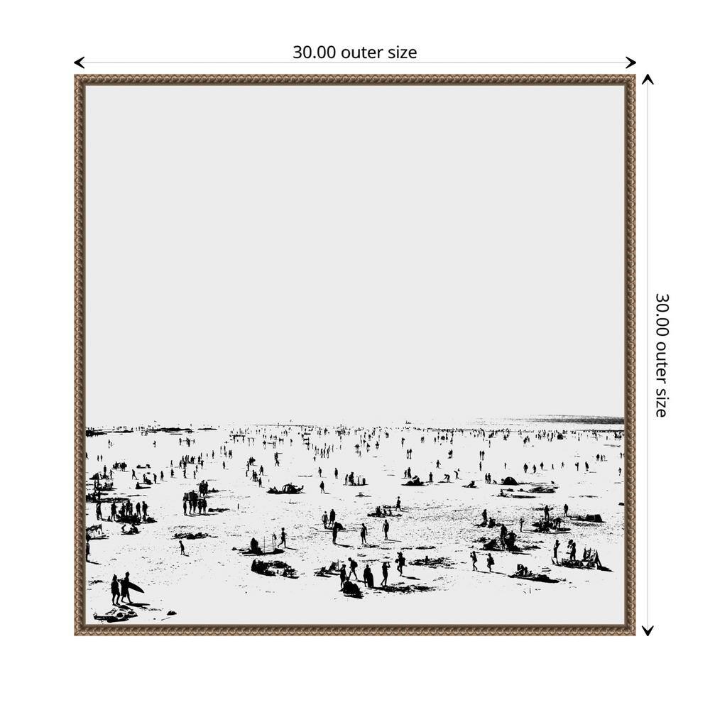 30" x 30" Black and White Beach Scene Framed Canvas Print