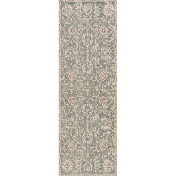 Orlina Floral and Paisley Transitional Area Green 3 ft. x 8 ft. Indoor Runner Rug
