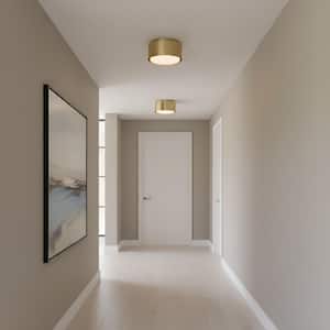 Dartmore 10 in. W x 5.625 in. H 1-Light Satin Brass Modern Flush Mount with Steel Shade and No Bulb Included