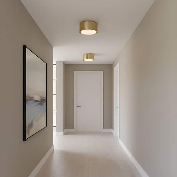 Dartmore 10 in. W x 5.625 in. H 1-Light Satin Brass Modern Flush Mount with Steel Shade and No Bulb Included