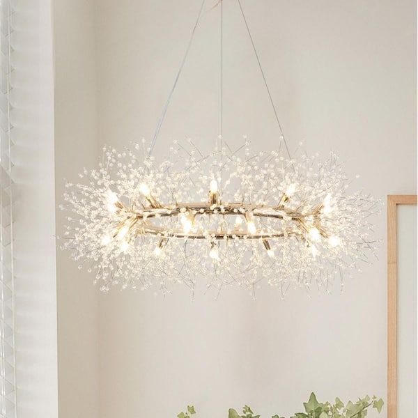 ZJVAIVE 22-Light Gold Pedant Design Linear Chandelier Lighting Blowball Crystal Island Chandelier for Kitchen Island