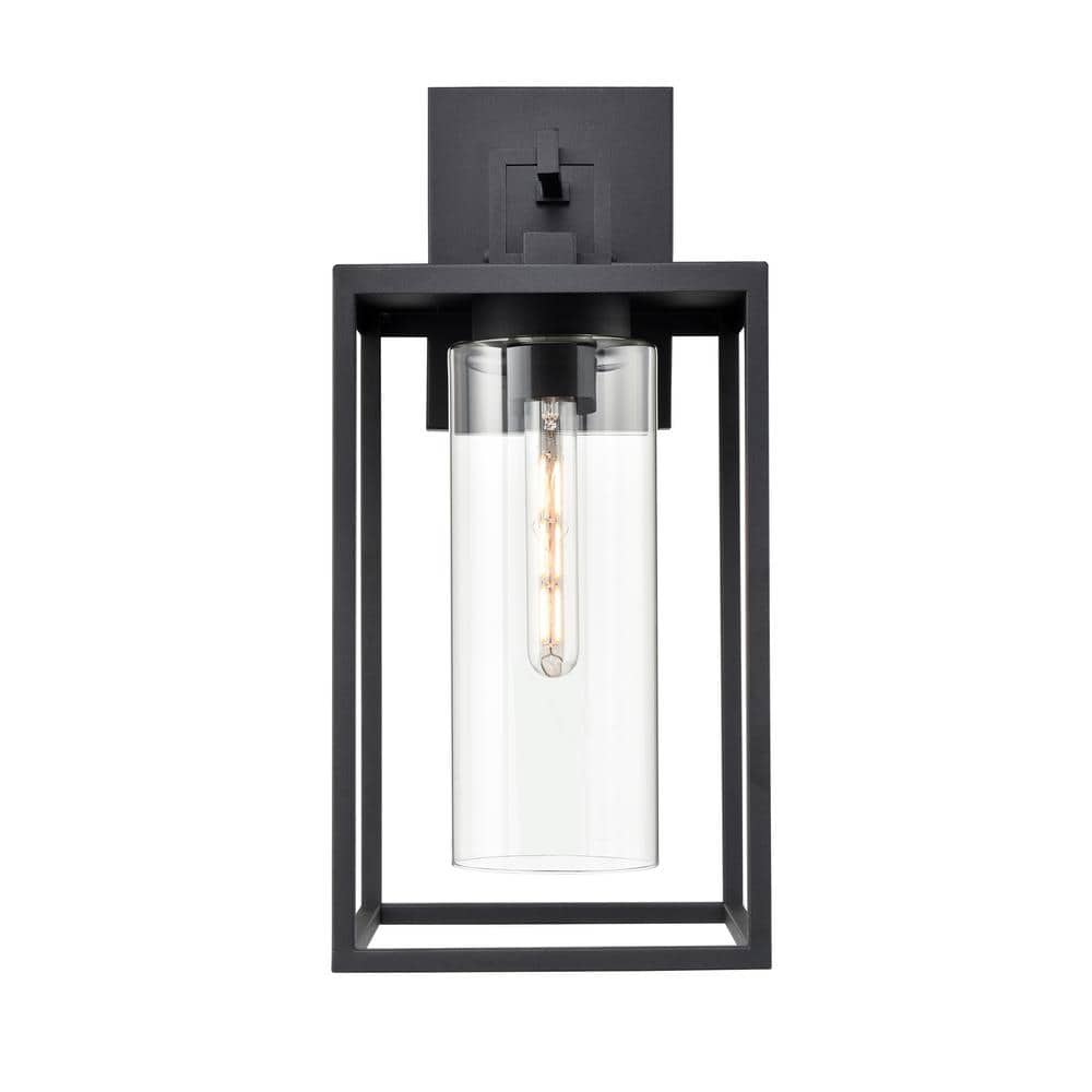 Ellway 1-Light 9 in. Wide Textured Black Outdoor Cylinder Wall Sconce with Clear Glass price history on PriceWatchPro