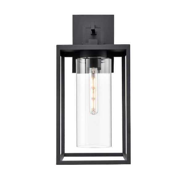 Ellway 1-Light 9 in. Wide Textured Black Outdoor Cylinder Wall Sconce with Clear Glass