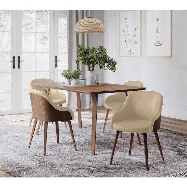 Lumisource Bacci Cream Faux Leather and Walnut Wood Dining/Accent Chair (Set of 2)
