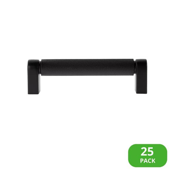 25-Pack Kent Knurled 4 in. (102 mm) Center-to-Center Industrial Matte Black Bar Drawer Pull
