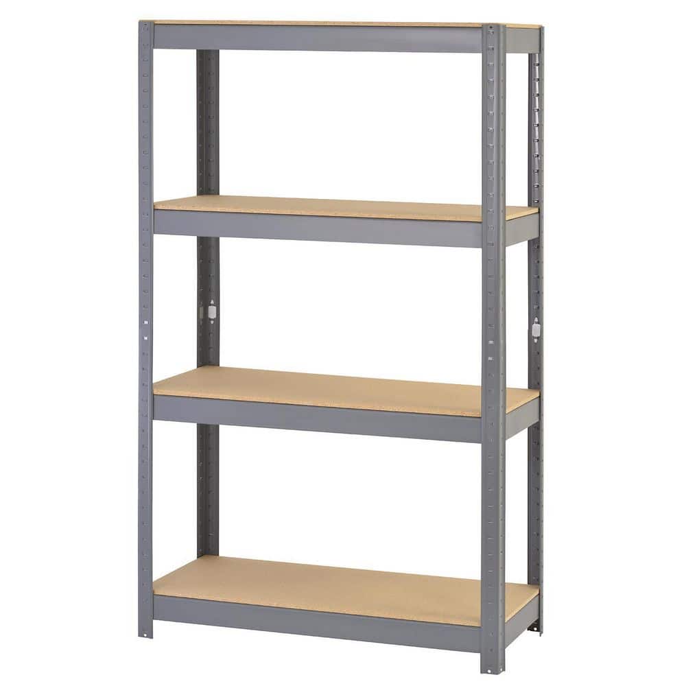 36'' Gray Steel Adjustable 4-Shelf Storage Rack