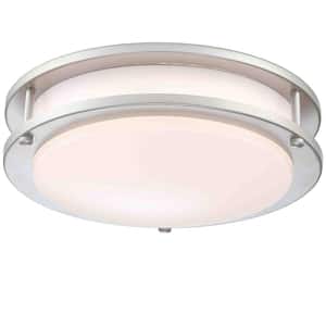 11 in. Modern Satin Nickle Dimmable LED Ceiling Light Flush Mount with Acrylic Shade