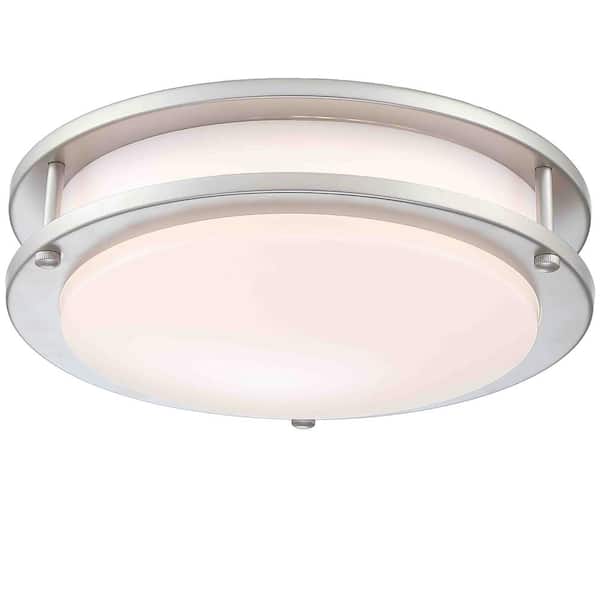 Uixe 11 in. Modern Satin Nickle Dimmable LED Ceiling Light Flush Mount with Acrylic Shade
