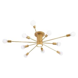 Wingard 39.37in. 10-Light Gold Modern Sputnik Ceiling Light Mid-Century Semi-Flush Mount with A LED Spotlight