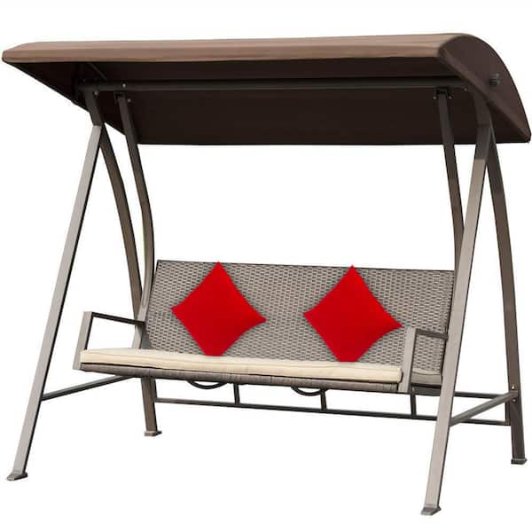 Patio Post Brown Frame Wicker Outdoor Porch Swing Lounge Chair