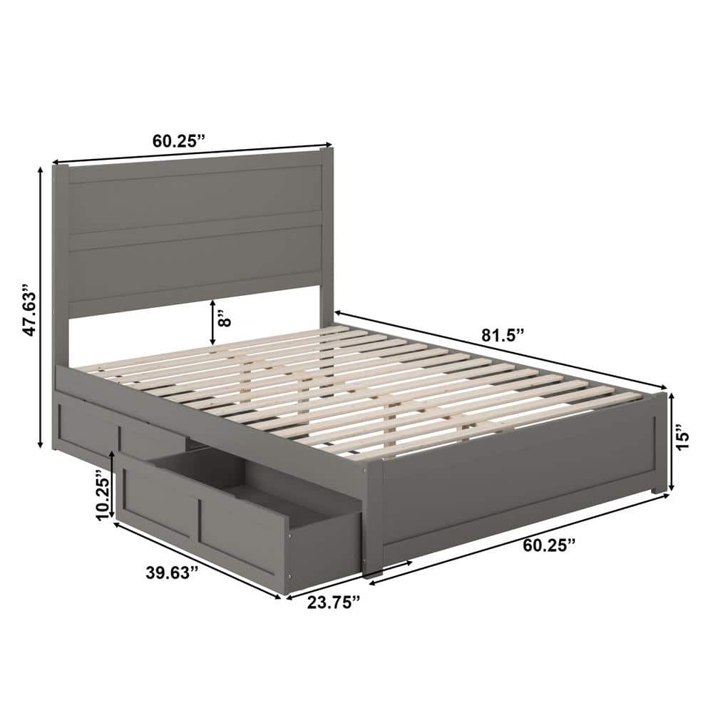 Gray Queen Wood Platform Bed with Storage Drawers