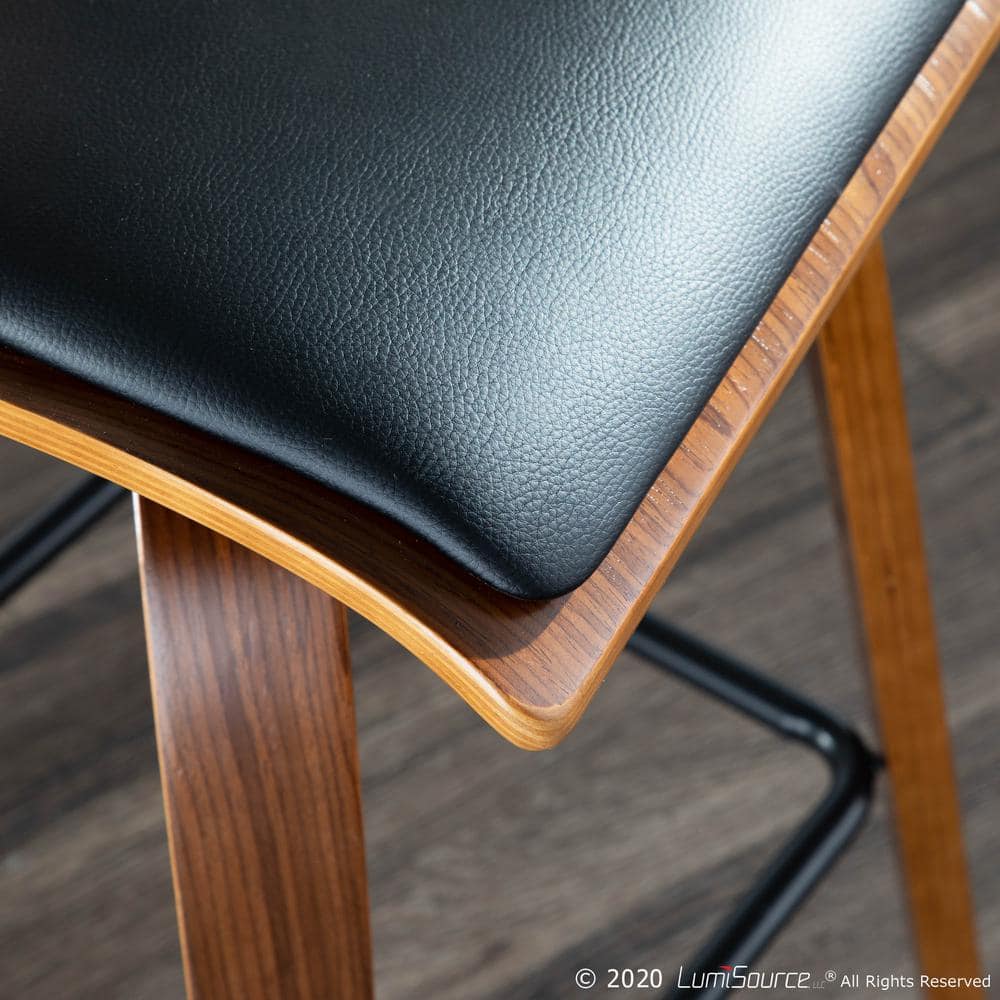 Mid-Century Modern Swivel Counter Stool in Black Leather and Walnut Wood