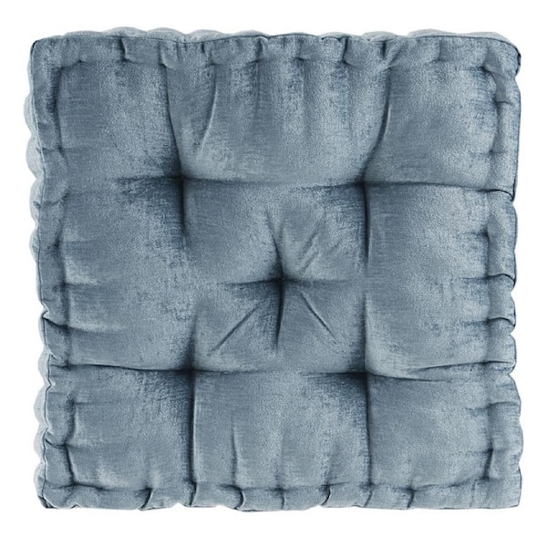 Afoxsos 20 x 20 in. Square Floor Pillow Cushion Tufted Detailing Scalloped Edge Design in Aqua Finish 100% Polyester Chenille