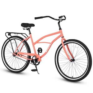 26 in. Pink Beach Cruiser Bike, Single Speed Drivetrain, Upright Comfortable Rides