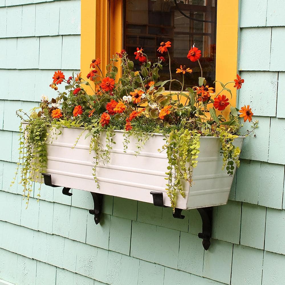 Black Wrought Iron Scroll Flower Box Bracket Shelf