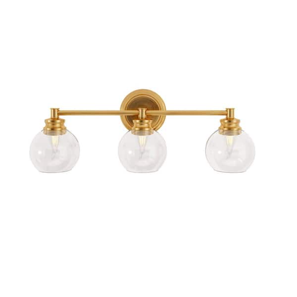 23.5 in. 3-Light Polished Gold Vanity Light with Clear Glass Shades