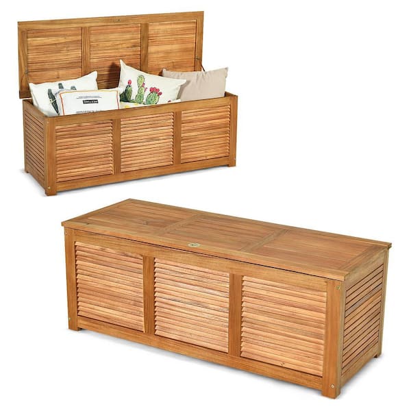 Gtnali Outdoor 46 Gal. Acacia Wood Storage Bench Deck Box, Nature