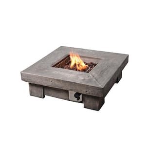 35 in. Outdoor Square Light Weight Propane Gas Burning Fire Pit with Faux Gray Wood Base