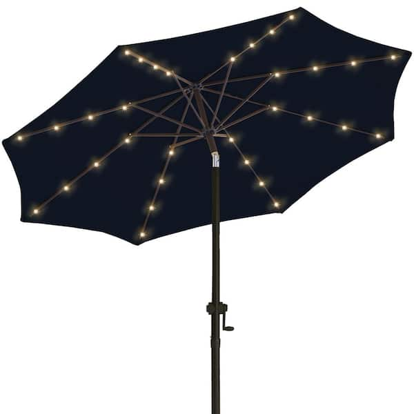 PASAMIC 11 ft. Aluminum Outdoor Market Patio Umbrella, 32 LED Lights, Crank and Tilt in Navy Blue