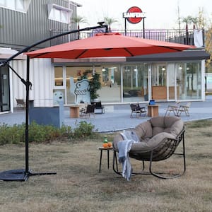 10 ft. Orange Red Market Outdoor Solar Patio Umbrella with 40 LED Lights and 4-Ground Stakes