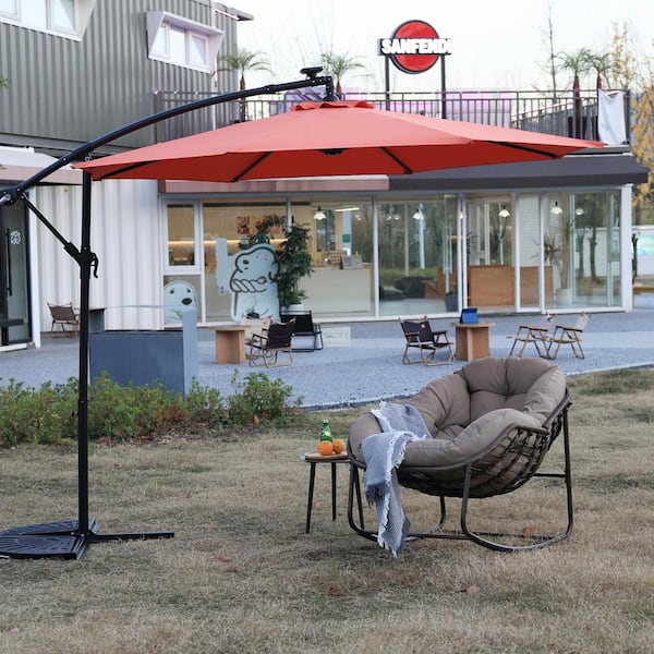 Tunearary 10 ft. Orange Red Market Outdoor Solar Patio Umbrella with 40 LED Lights and 4-Ground Stakes